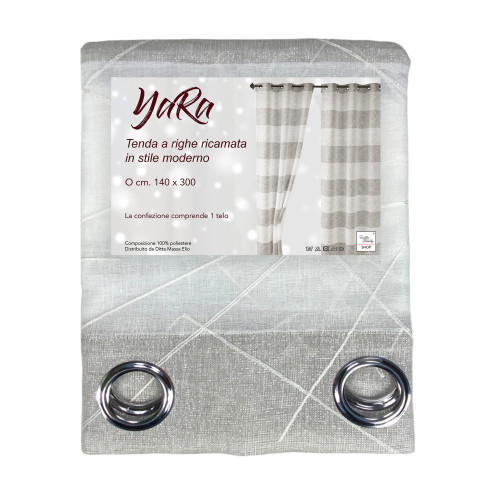 Yara Beige Rideau Brodé - Panneau Moderne 140x300 cm Polyester - Effet lin, Transparent, Oeillets en métal