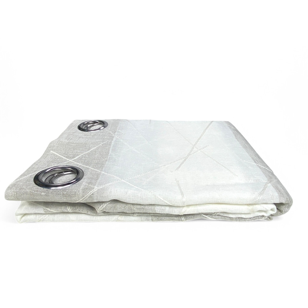 Yara Beige Rideau Brodé - Panneau Moderne 140x300 cm Polyester - Effet lin, Transparent, Oeillets en métal