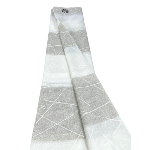 Yara Beige Embroidered Curtain - Modern Panel 140x300 cm Polyester - Linen Effect, Transparent, Metal Eyelets