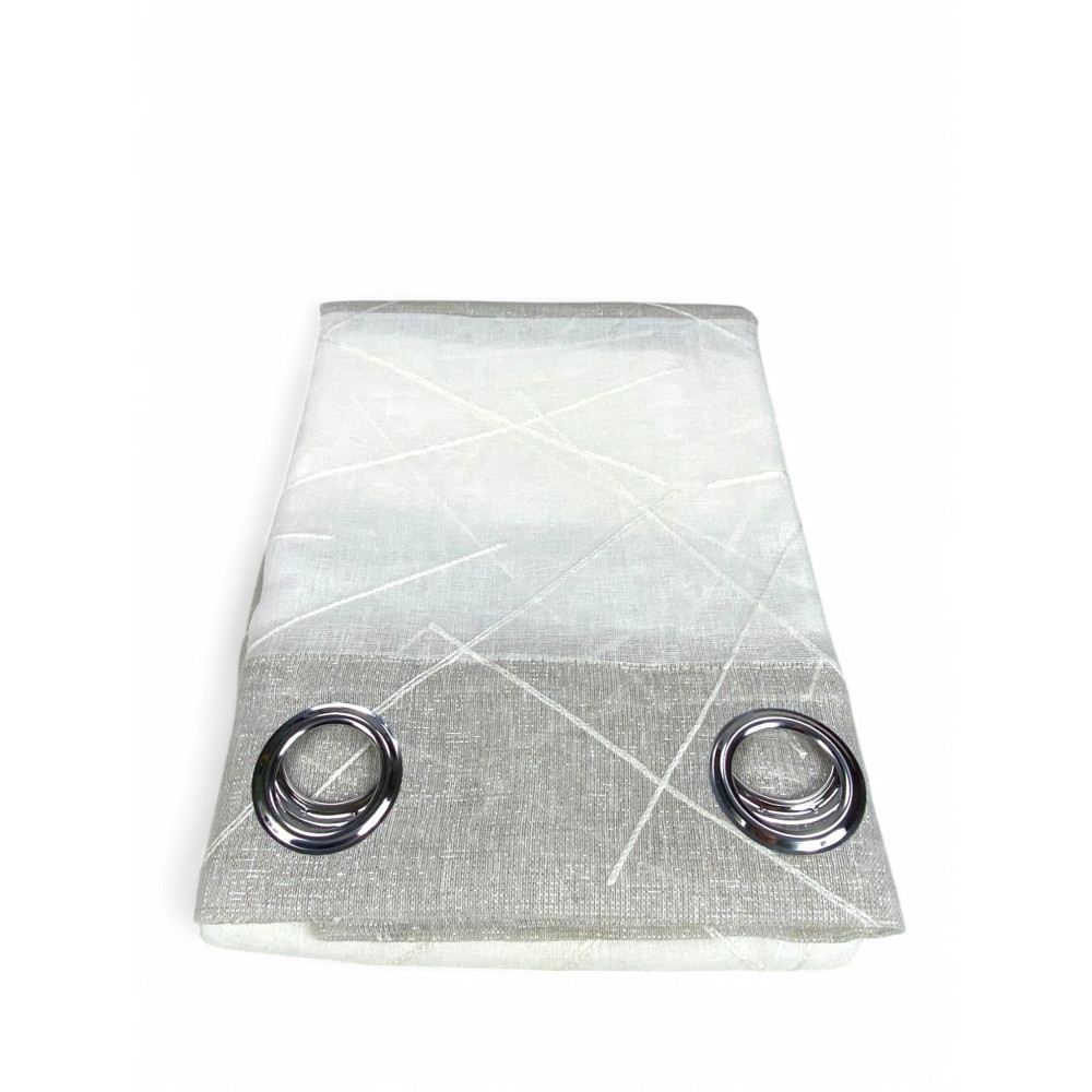 Yara Beige Rideau Brodé - Panneau Moderne 140x300 cm Polyester - Effet lin, Transparent, Oeillets en métal