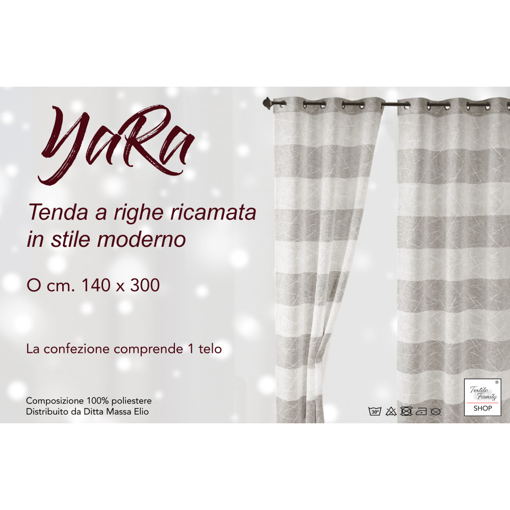 Yara Beige Bestickter Vorhang - Modernes Paneel 140x300 cm Polyester - Leineneffekt, transparent, Metallösen