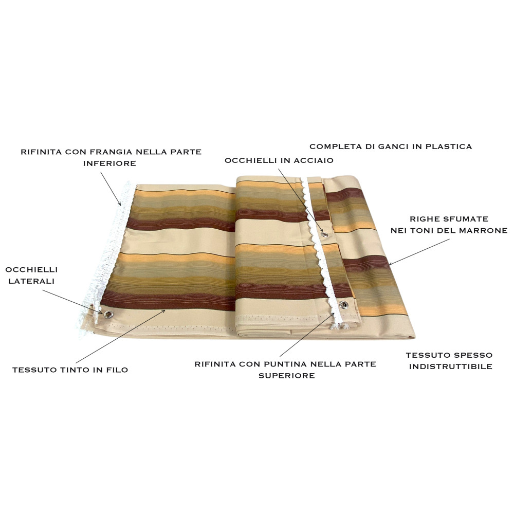 Toldo Ombralux Malta - Acrílico Dralon® Beige Rayas Marrones - Ojales de acero, Made in Italy