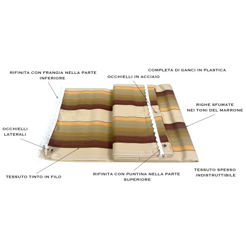 Ombralux Markise Malta - Acryl Dralon® Beige Braun Streifen - Stahlösen, Made in Italy
