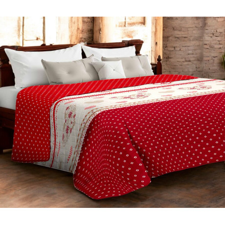 Red Champoluc quilted bedspread - check quilting detail 5x5 cm
