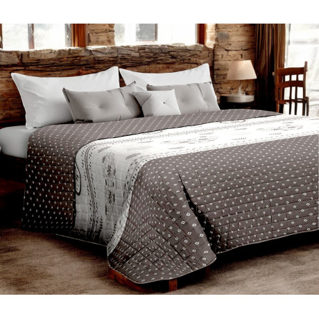 Champoluc dove-grey quilted bedspread - full view with alpine heart motif