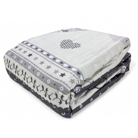 Champoluc dove-grey quilted bedspread - full view with alpine heart motif