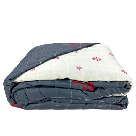 Grey Edelweiss quilted bedspread with red décor on rustic bed