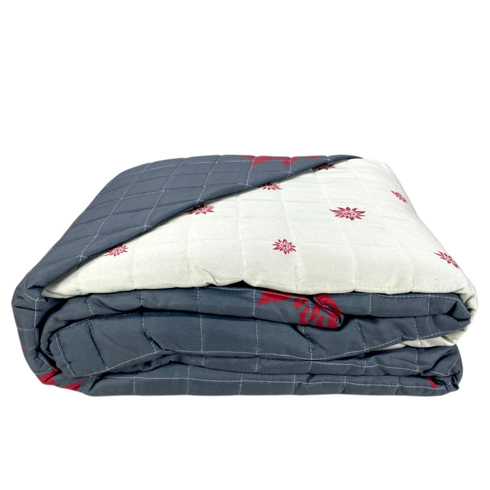 Quilted Bedspread "Edelweiss" Grey - Soft Microfiber with Red Motif, Light Padding, Made in Italy