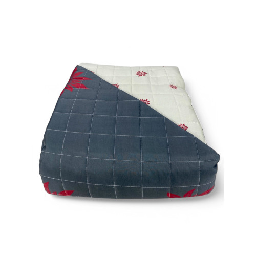 Quilted Bedspread "Edelweiss" Grey - Soft Microfiber with Red Motif, Light Padding, Made in Italy