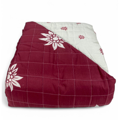 Colcha acolchada roja "Edelweiss" - Microfibra suave con flores blancas, acolchado ligero, Made in Italy