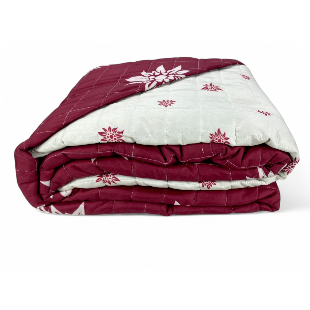 Colcha acolchada roja "Edelweiss" - Microfibra suave con flores blancas, acolchado ligero, Made in Italy