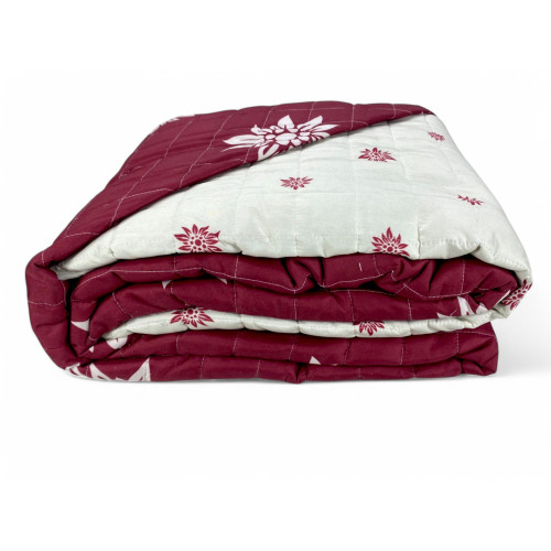 Red Quilted Bedspread "Edelweiss" - Soft Microfiber with White Flowers, Light Padding, Made in Italy