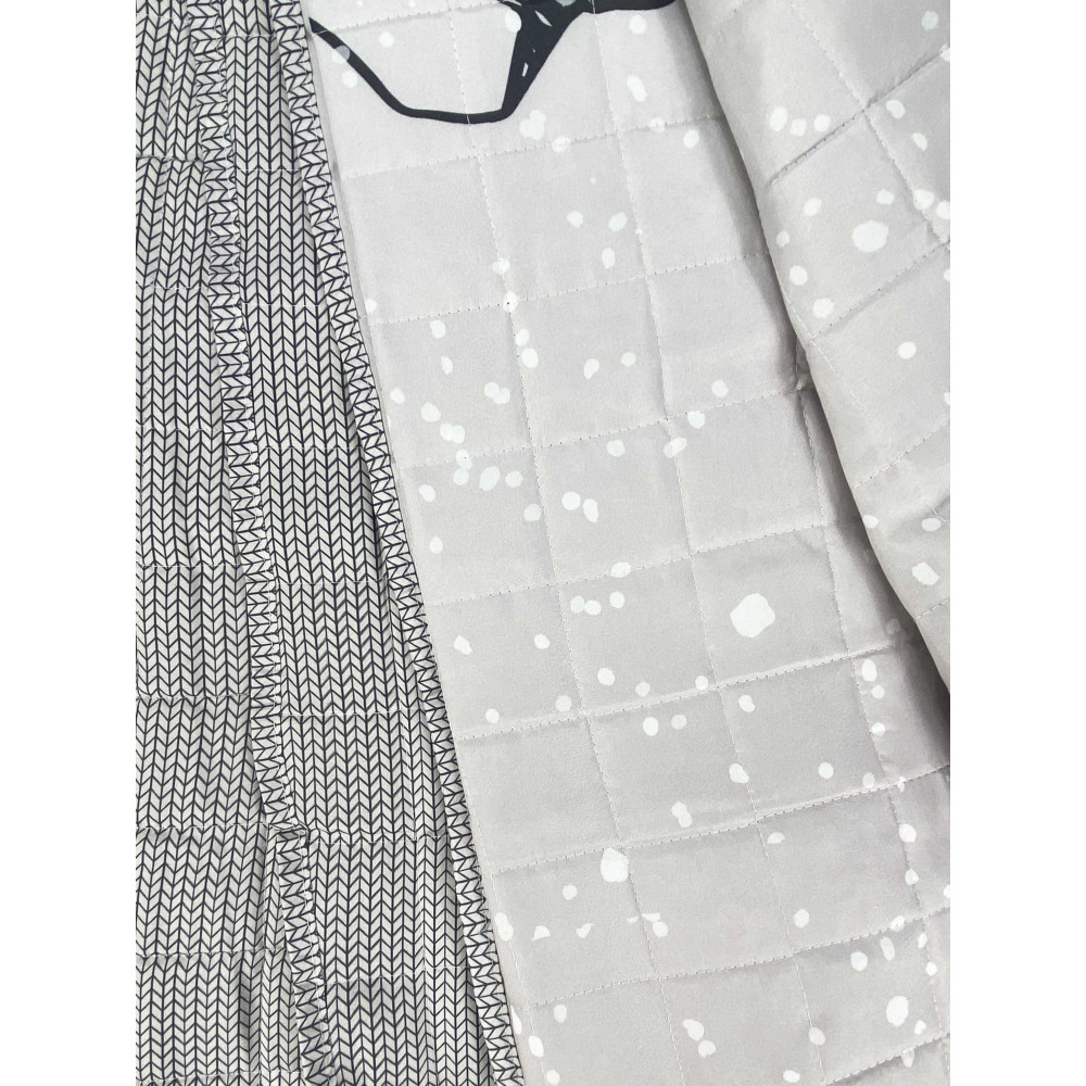 Monte Soglio Grey Quilted Bedspread - Chalet Style with Deer and Forest - Lightweight Microfiber Made in Italy