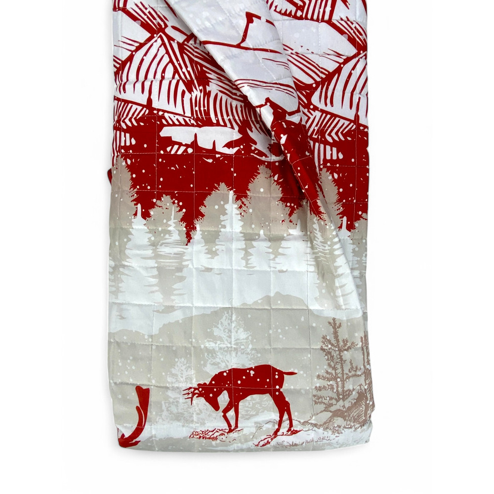 Monte Soglio Red Quilted Bedspread - Chalet Style with Deer and Forest - Lightweight Microfiber Made in Italy