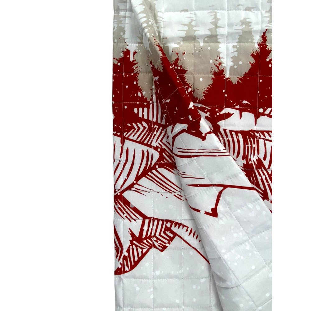 Monte Soglio Rote gesteppte Tagesdecke - Chalet-Stil mit Hirsch und Wald - Leichte Mikrofaser Made in Italy