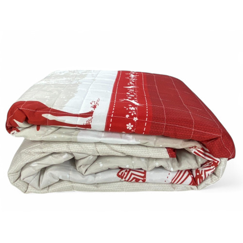 Monte Soglio Red Quilted Bedspread - Chalet Style with Deer and Forest - Lightweight Microfiber Made in Italy