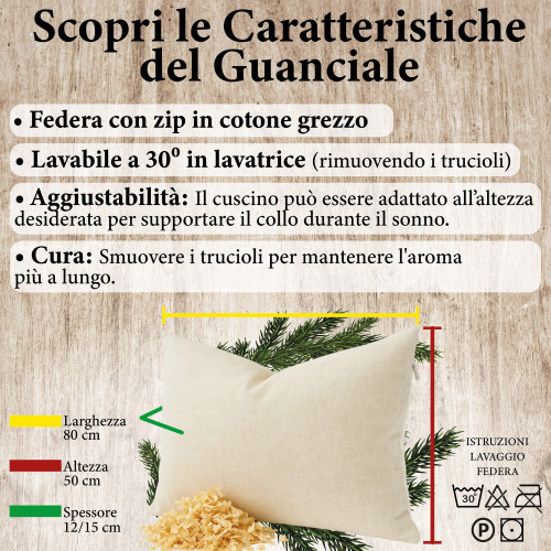 Oreiller en pin cembro du Tyrol du Sud 50x80 - Oreiller en pin cembro naturel Deep Sleep - réglable, coton brut, relax