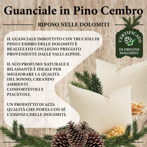 Oreiller en pin cembro du Tyrol du Sud 50x80 - Oreiller en pin cembro naturel Deep Sleep - réglable, coton brut, relax