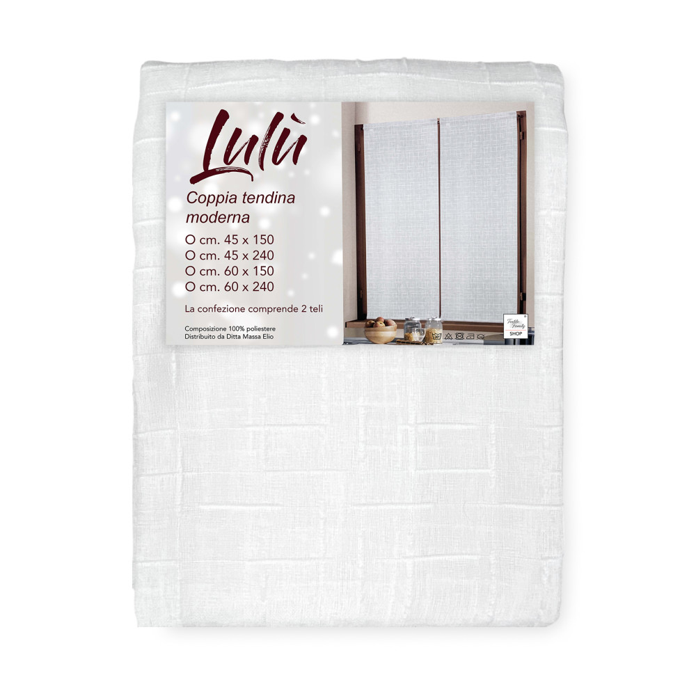 Paire de rideaux Lulù White 45x150 cm - Tissu brodé géométrique idéal pour les fenêtres Paire de rideaux Lulù White 45x150 cm - Tissu brodé géométrique idéal pour les fenêtres
