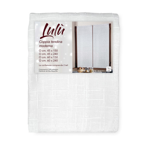 Paire de rideau moderne Lulù blanc - tissu brodé géométrique, semi-transparent, montage facile, 2 feuilles
