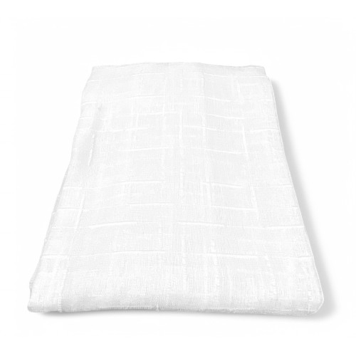 Paire de rideau moderne Lulù blanc - tissu brodé géométrique, semi-transparent, montage facile, 2 feuilles