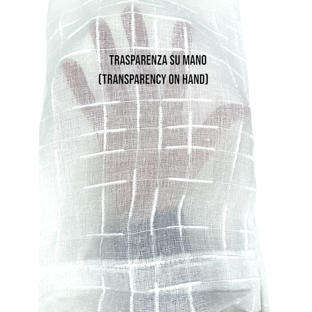 Pair of modern curtain Lulù white - geometric embroidered fabric, semi-transparent, easy assembly, 2 sheets