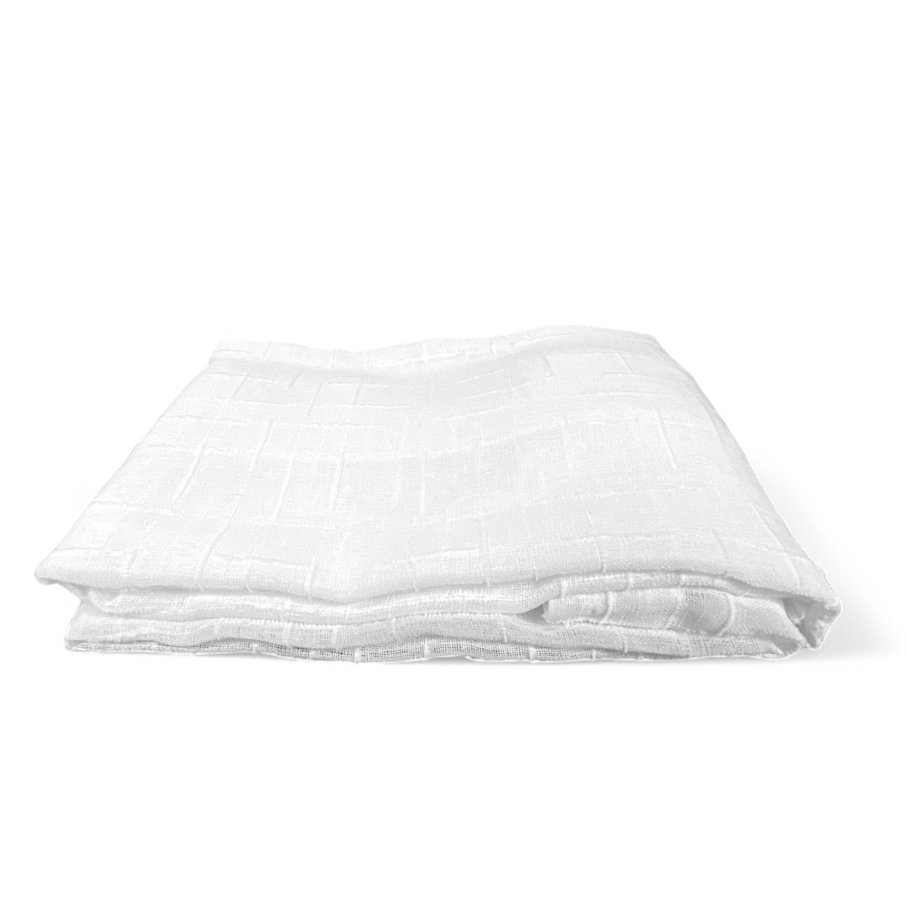 Paire de rideau moderne Lulù blanc - tissu brodé géométrique, semi-transparent, montage facile, 2 feuilles