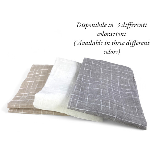 Pair of modern curtain Lulù white - geometric embroidered fabric, semi-transparent, easy assembly, 2 sheets