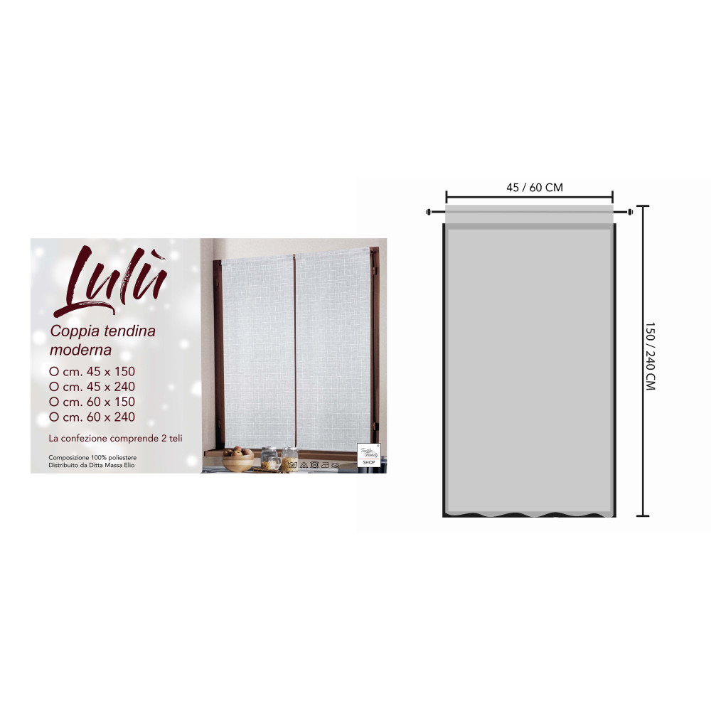 Paire de rideau moderne Lulù blanc - tissu brodé géométrique, semi-transparent, montage facile, 2 feuilles