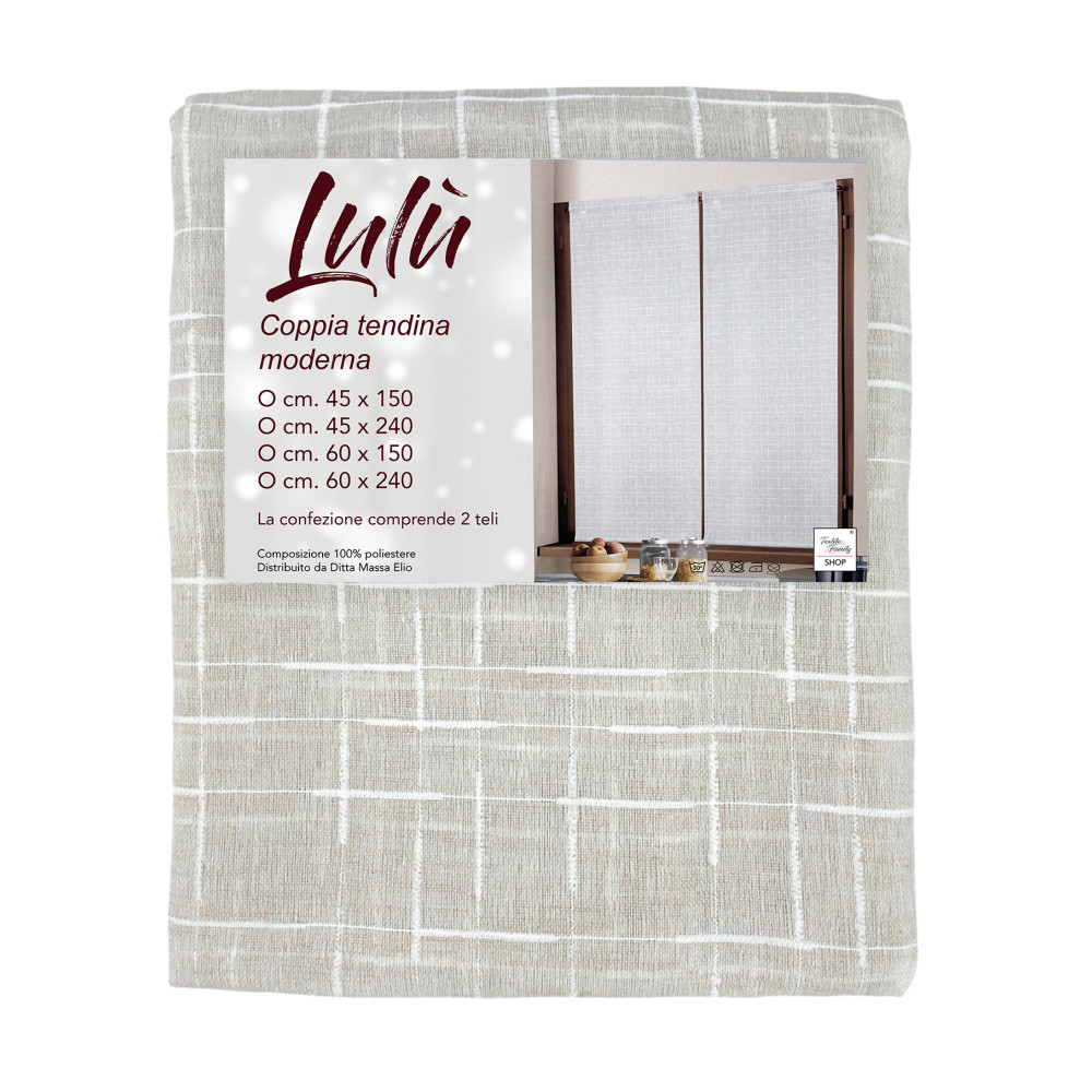 Paire de rideaux Lulù Beige 45x150 cm - Tissu brodé géométrique idéal pour les fenêtres Paire de rideaux Lulù Beige 45x150 cm - Tissu brodé géométrique idéal pour les fenêtres