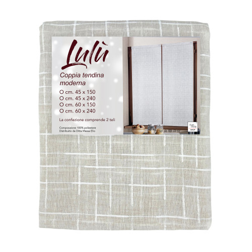 Par de cortinas modernas Lulù beige - tela bordada geométrica, semitransparente, fácil montaje, 2 hojas