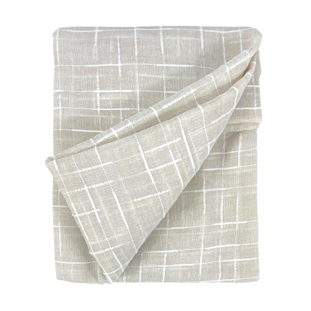 Paire de rideau moderne Lulù beige - tissu brodé géométrique, semi-transparent, montage facile, 2 feuilles