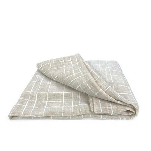 Par de cortinas modernas Lulù beige - tela bordada geométrica, semitransparente, fácil montaje, 2 hojas