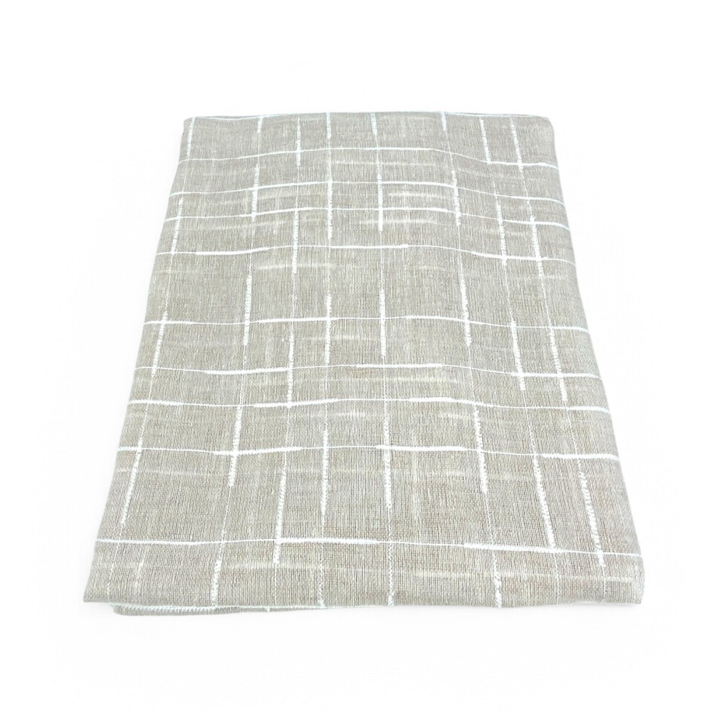 Par de cortinas modernas Lulù beige - tela bordada geométrica, semitransparente, fácil montaje, 2 hojas