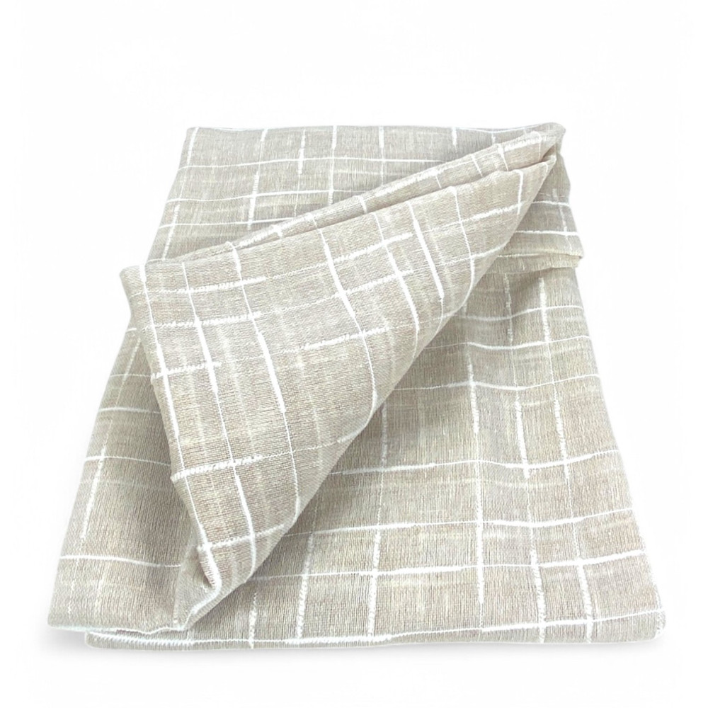 Par de cortinas modernas Lulù beige - tela bordada geométrica, semitransparente, fácil montaje, 2 hojas