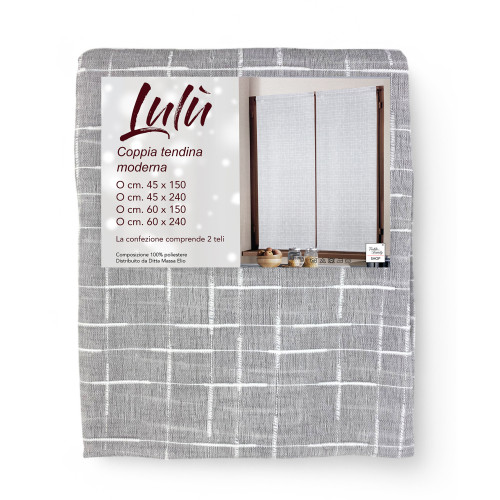 Par de cortinas modernas Lulù Grigio - tela bordada geométrica, semitransparente, fácil montaje, 2 hojas