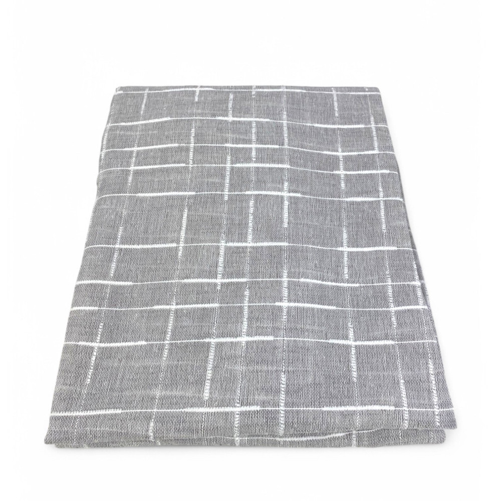 Pair of modern curtain Lulù Grigio - geometric embroidered fabric, semi-transparent, easy assembly, 2 sheets