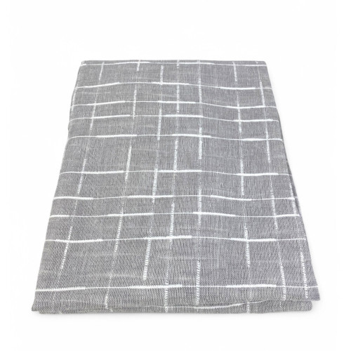 Paire de rideaux modernes Lulù Grigio - tissu brodé géométrique, semi-transparent, montage facile, 2 feuilles