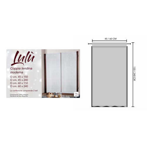 Paar moderner Vorhänge Lulù Grigio - geometrischer bestickter Stoff, halbtransparent, einfache Montage, 2 Blätter