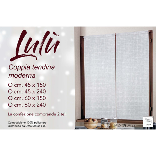 Par de cortinas modernas Lulù Grigio - tela bordada geométrica, semitransparente, fácil montaje, 2 hojas