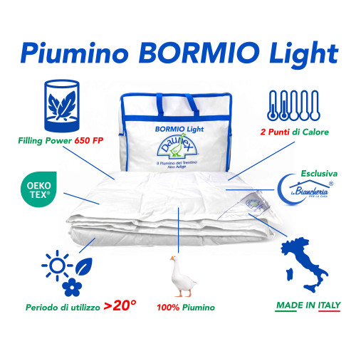 BORMIO Plumífero Ligero de Daunex - Entretiempo, 100% Plumífero de Ganso, Algodón Blanco, Fill Power 650, Made in Italy