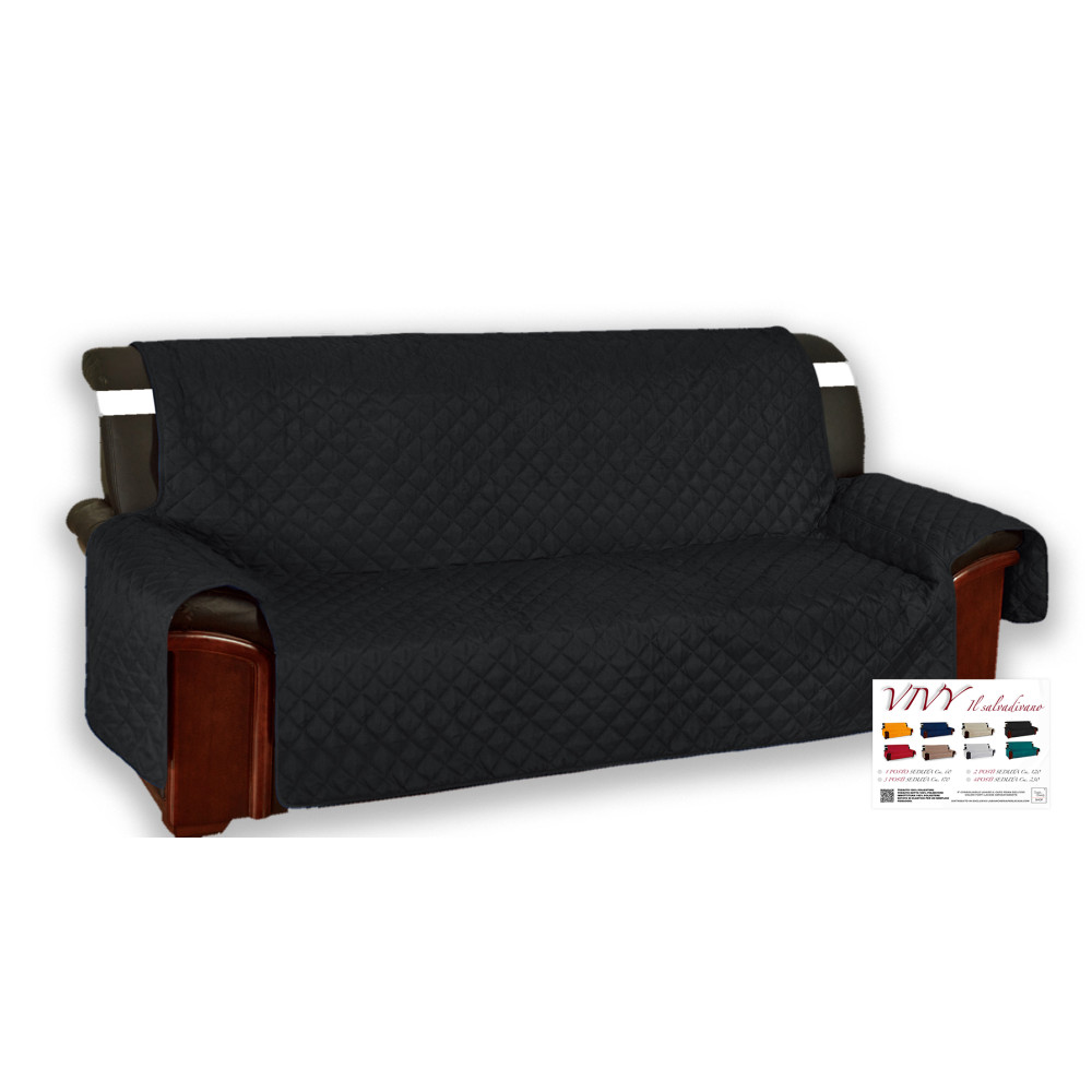 Housse de canapé matelassée noire Vivy - Protecteur de canapé avec accoudoirs - Polyester lavable, antidérapant