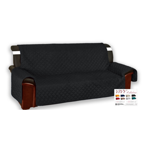 Housse de canapé matelassée noire Vivy - Protecteur de canapé avec accoudoirs - Polyester lavable, antidérapant