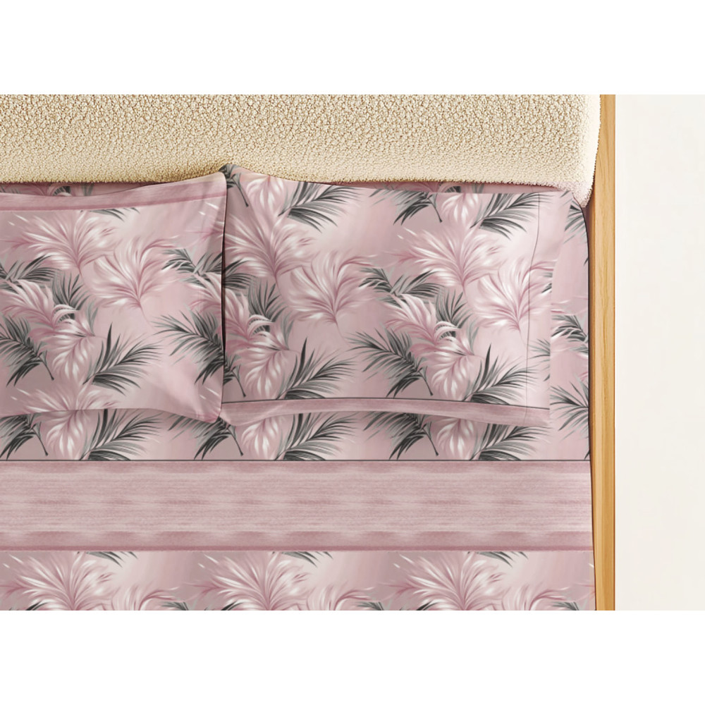 Rosa Blätter Bettwäsche Set - 100% natürliche Baumwolle - elegant und atmungsaktiv - Made in Italy, waschbar