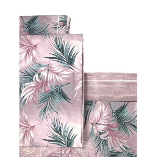 Juego de sábanas Pink Leaves - 100% algodón natural - Elegante y transpirable - Made in Italy, lavable