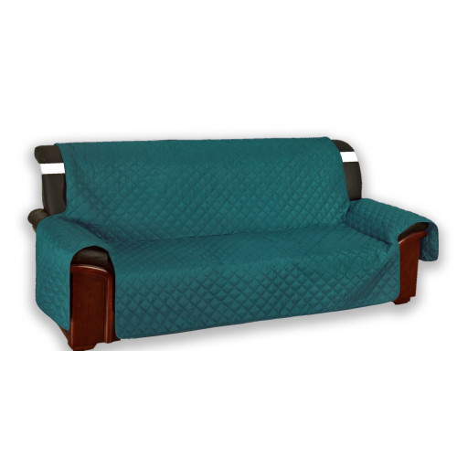 Quilted Sofa Cover Vivy Teal Green - Sofa Protector with Armrests - Washable Polyester, Non-slip