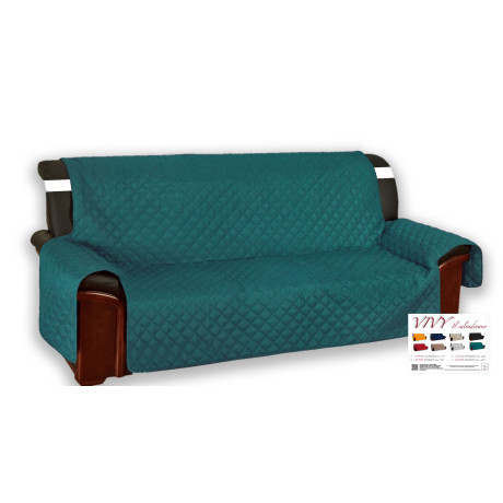 Teal green Vivy quilted sofa cover mounted on classic sofa