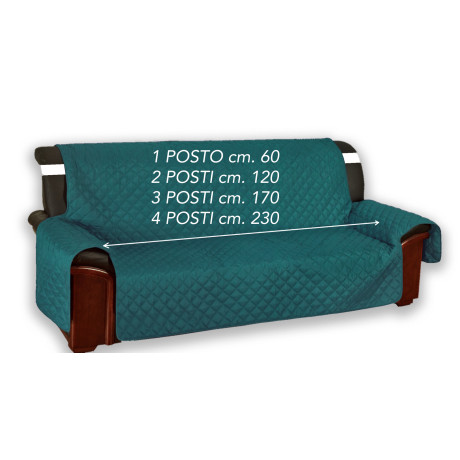 Teal green Vivy quilted sofa cover mounted on classic sofa