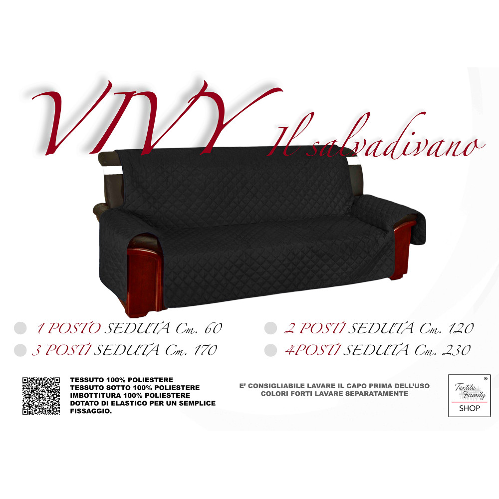 Vivy Black Quilted Sofa Cover - Sofa Protector with Armrests - Washable Polyester, Non-slip