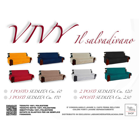 Confezione e varianti colore del copridivano trapuntato Vivy